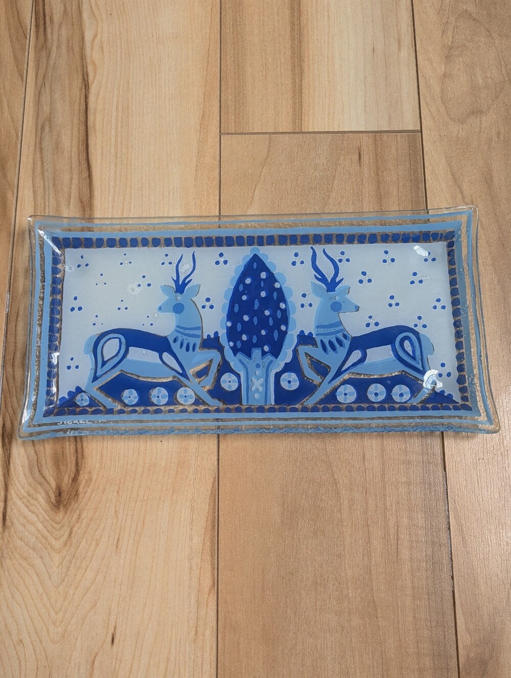 Art Glass Dish Deer Blue Jewish Nahariya Hand Made Israel Andreas Meyer Judaica